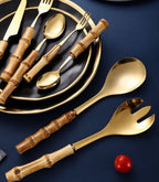 Bamboo Handle Salad Serving Cutlery Kitchen Accessories