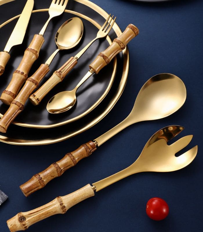 Bamboo Handle Salad Serving Cutlery Kitchen Accessories