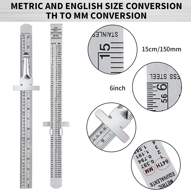 Stainless Steel Ruler with Removable Clip