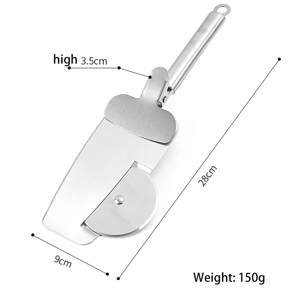 Stainless Steel Pizza Cutter with Grip and Food Lifter