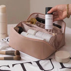 Large Travel Makeup Bag, Water-Resistant PU Leather