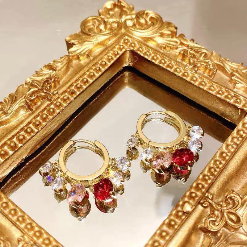 Gold Glitter Colorful Zircon Earrings