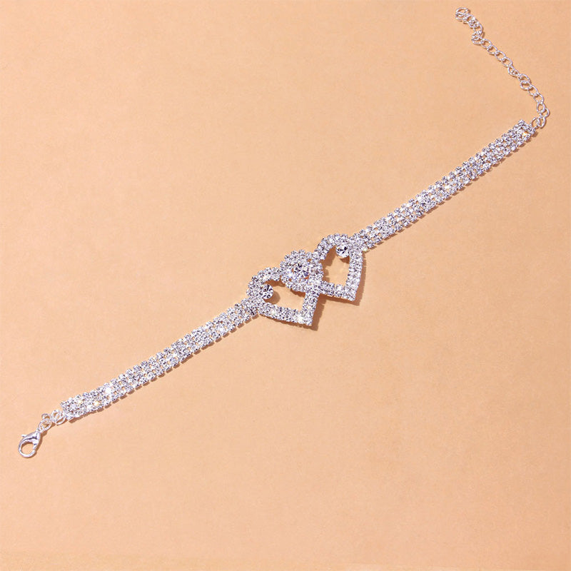 Double Love Heart Rhinestone Anklet