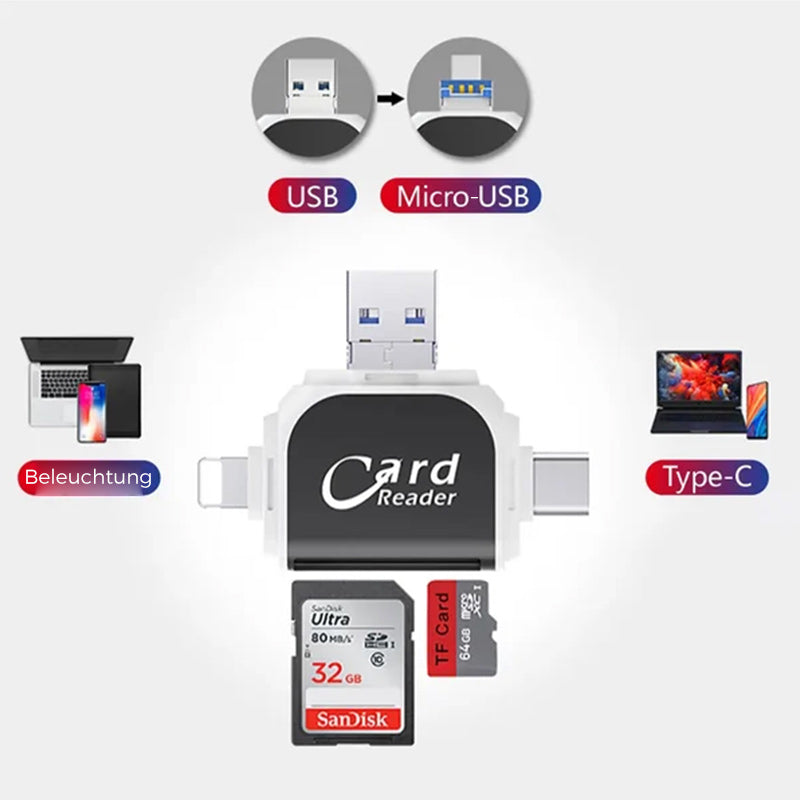 4-in-1 Universal SD TF Card Reader with Multiple Connections