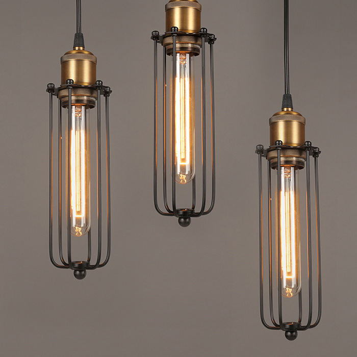 Industrial Pendant Light in Retro Design – Vintage Hanging Lamp with Metal Grid