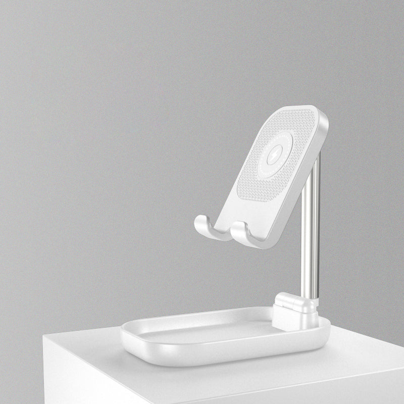 Foldable and Adjustable Phone Holder with 10W Wireless Fast Charge, Up to 25.8cm, Lamp, Non-slip Panel, Mini Shelf, Suitable for Phones and Tablets