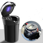 Detachable Stainless Steel Car Ashtray with Lid and LED Light, Powered