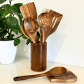Sustainable wooden cooking utensil set