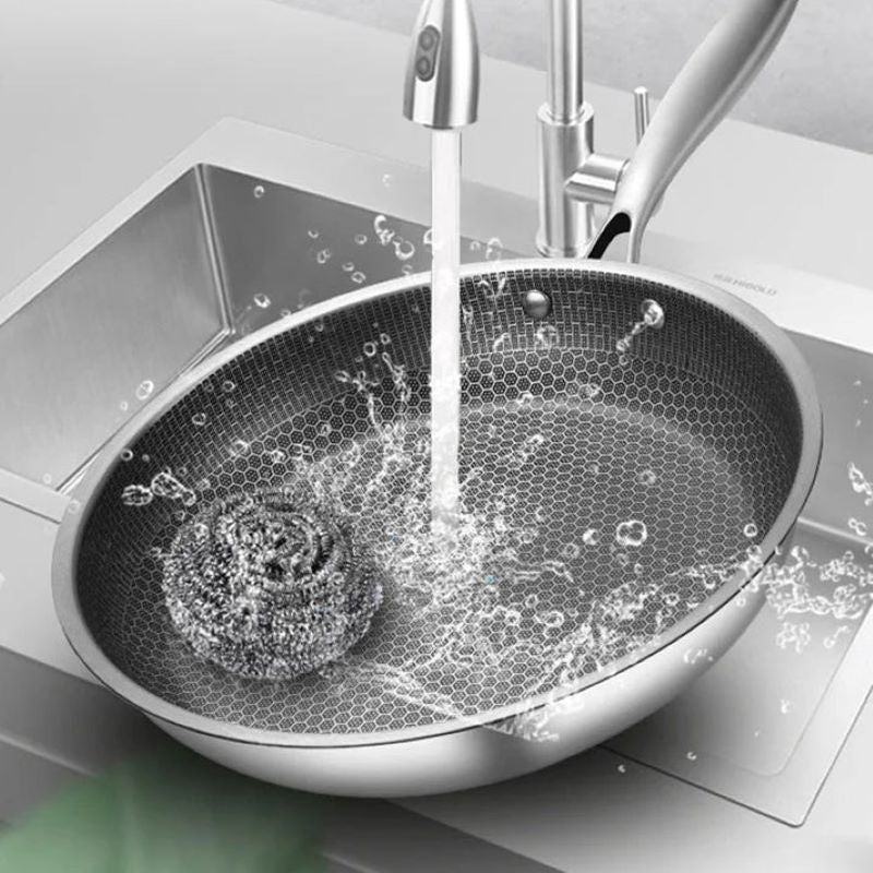 Non-stick stainless steel honeycomb frying pan