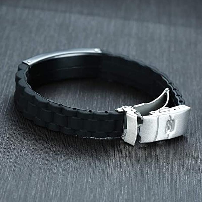Silicone bracelet with stainless steel plate