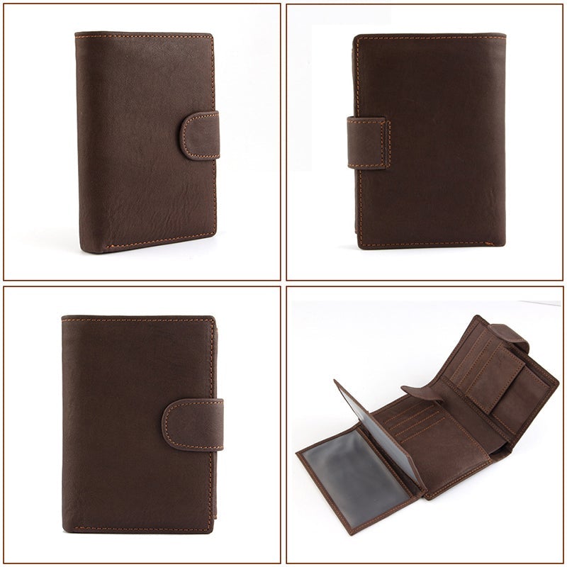 Vintage Leather PU Wallet with three compartments and multiple slots