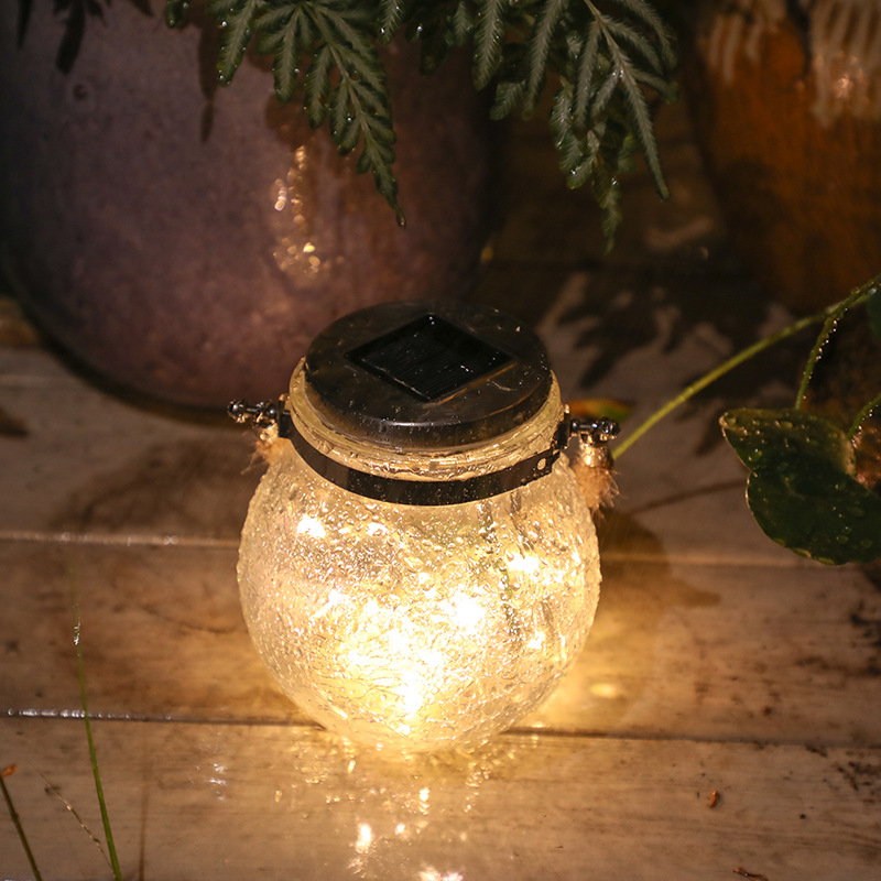 Solar LED Lantern in Glass – Decorative Garden Lighting with Wire Lights and Carry Handle