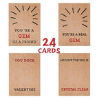 24-pack Valentine's Day cards with heart-shaped crystals
