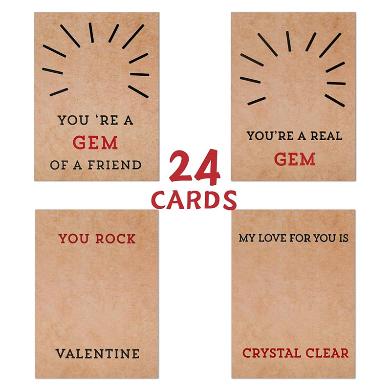 24-pack Valentine's Day cards with heart-shaped crystals