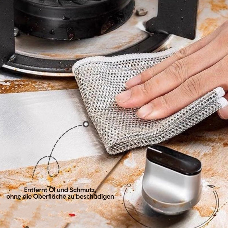 Multi-purpose dishwashing cloth made of wire for wet and dry