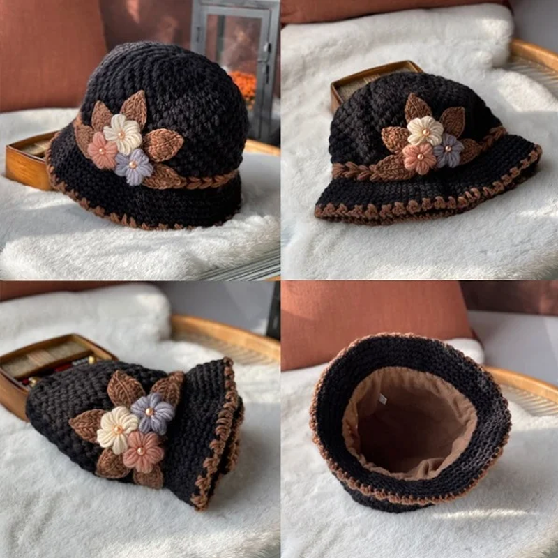 French Thick Women's Flower Knit Wool Hat