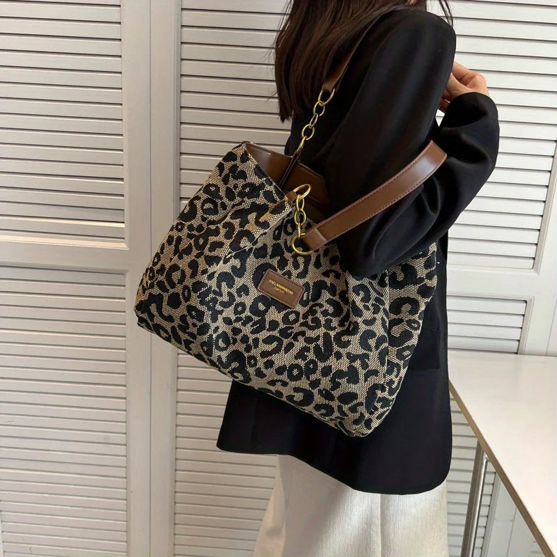 Ladies Handbag Leopard Print One Size Faux Leather