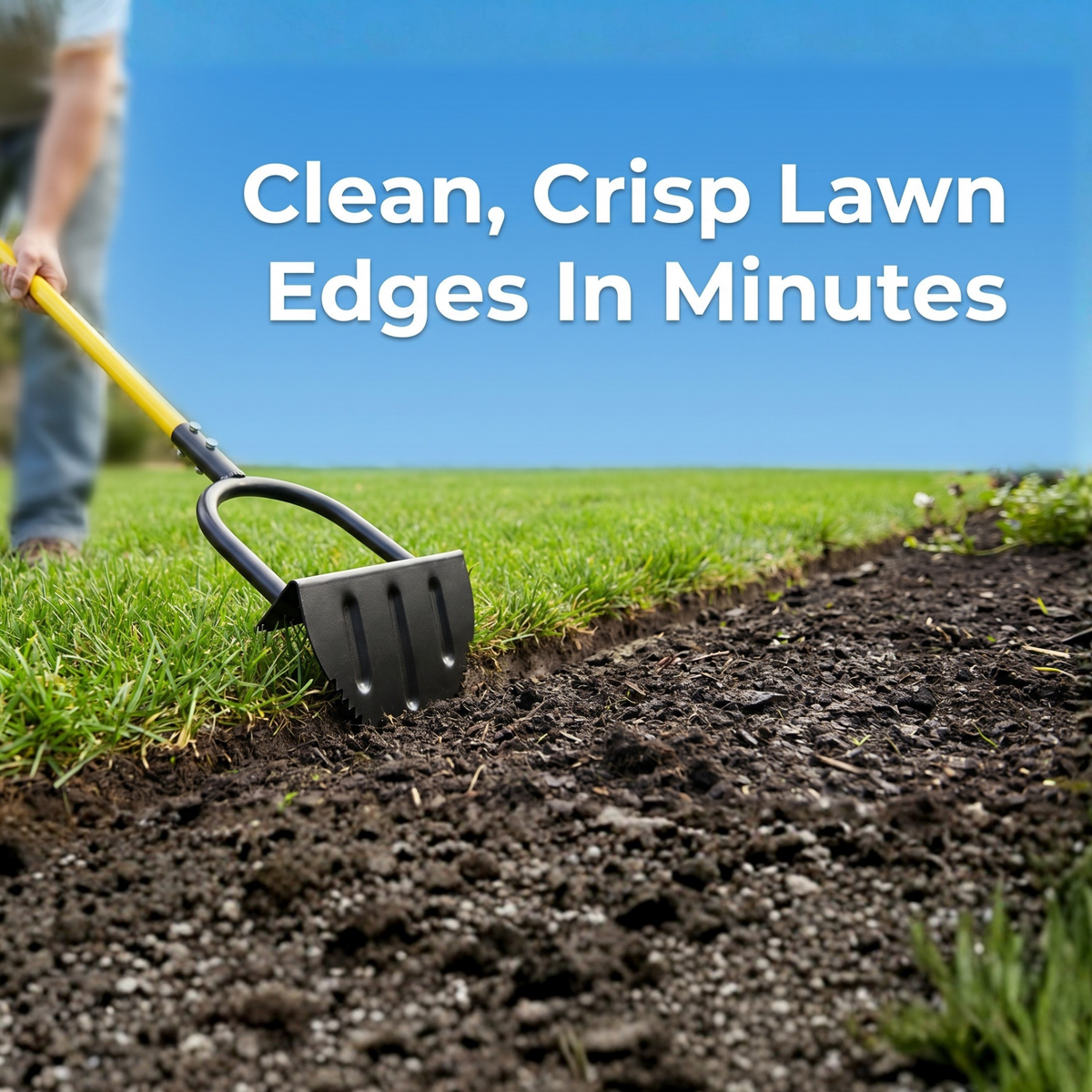Manual Lawn Edger with Crescent Serrated Blade and Built-In Footrest for Beds
