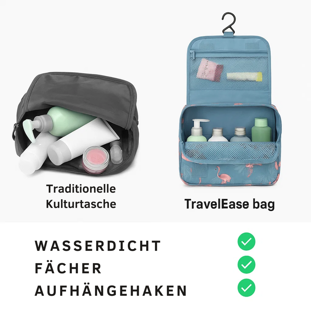 TravelEase – Water-repellent cosmetic bag with hook and compartments | Travel toiletry bag