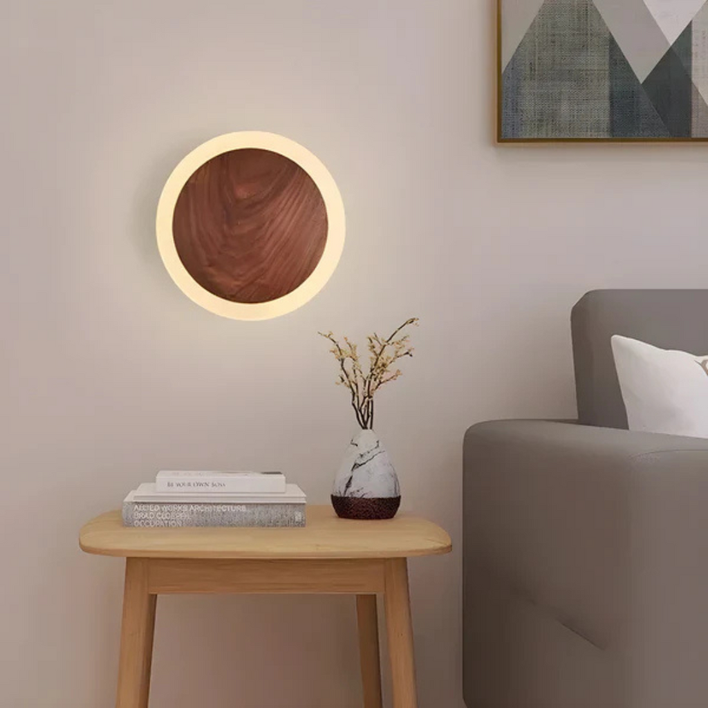 Scandinavian Wooden LED Wall Lamp with Energy-Efficient Indoor Lighting