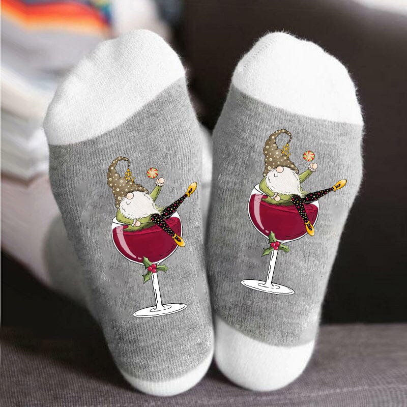 Christmas gnome wine glass unisex crew socks