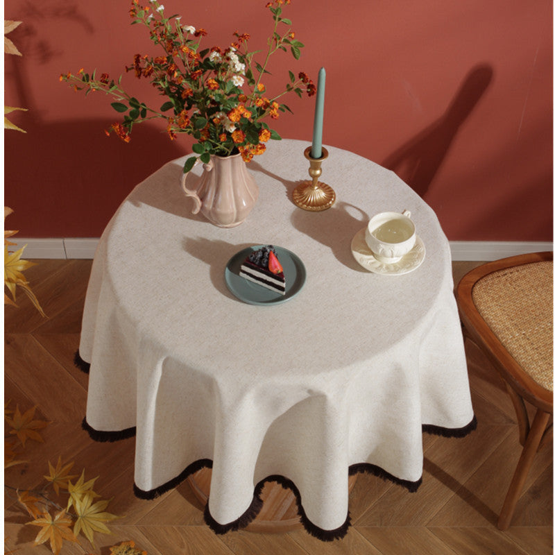 Minimalist Linen Tassel Tablecloth Natural Style