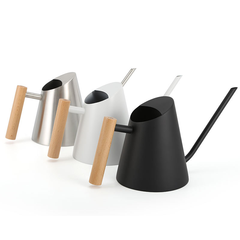 Modern watering can with wooden handle – Stylish watering can for plants in the garden