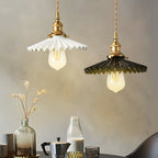 Vintage ceramic pendant lamp with pleated design – brass LED pendant light for dining room and living room