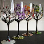 Four Seasons Tree Wine Glasses - Hand Painted Art
