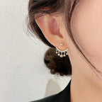 Geometric Meniscus Earrings made of Rhinestones and Pearls