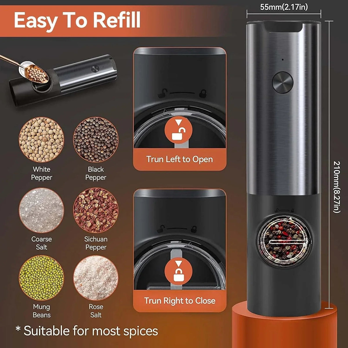 Noble Electric Salt and Pepper Mill with Battery