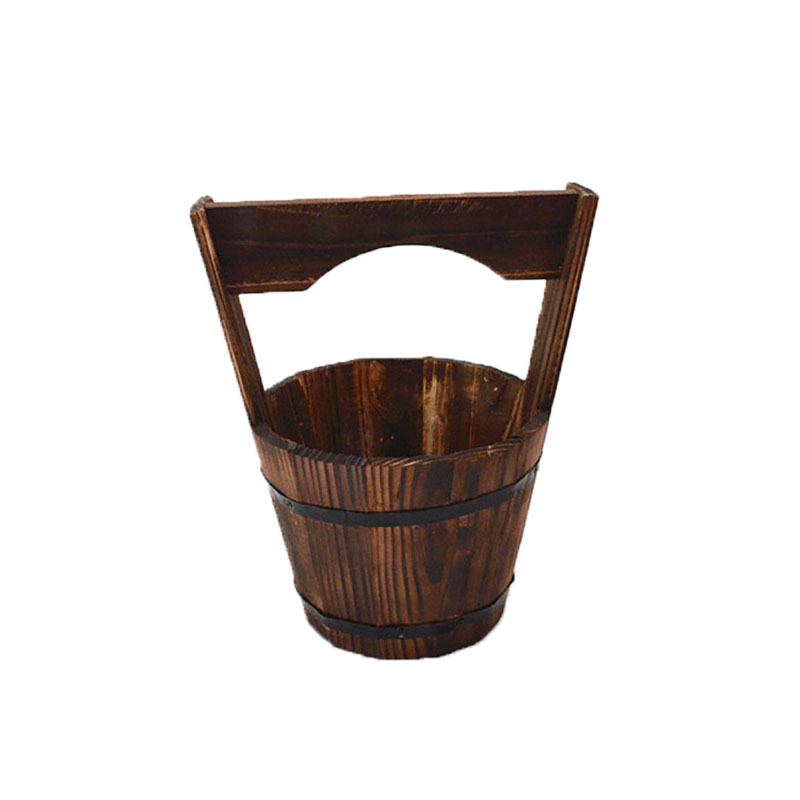 Wooden Bucket Planter in Barrel Design for Garden and Terrace – Decorative Flower Pots made of Wood
