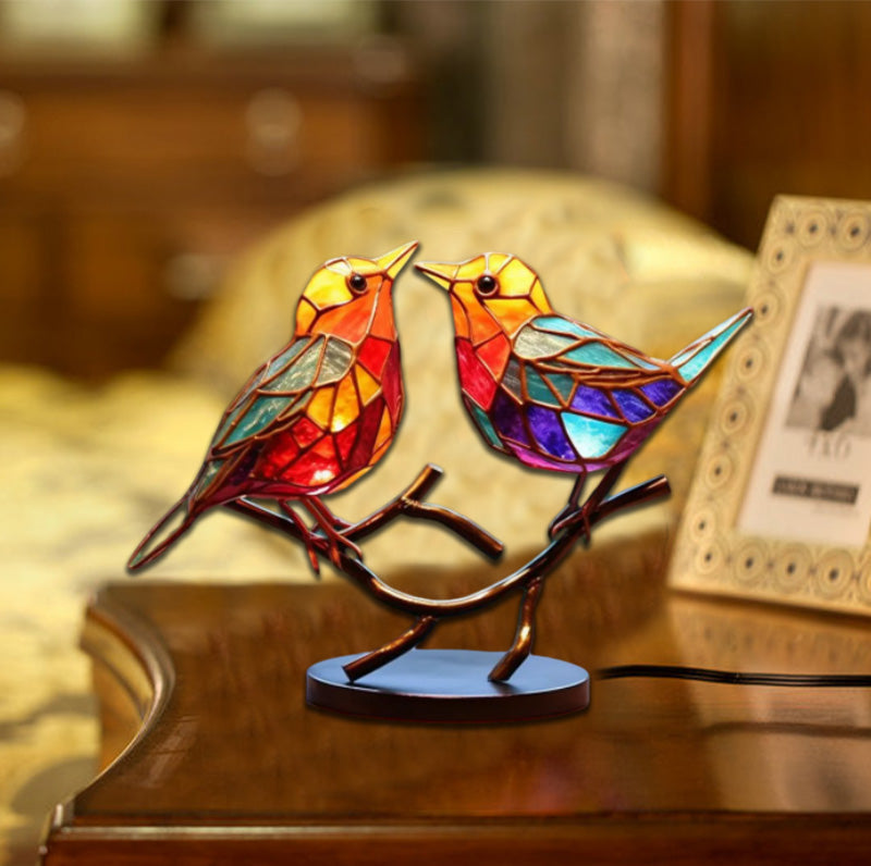 Bird on Branch Metal Painted Desktop Ornament