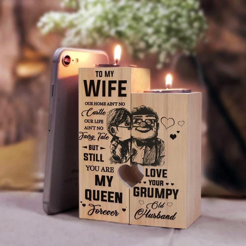 Wooden heart candle holder