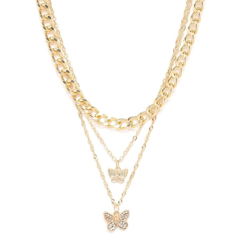 Stacked Butterfly Pendant Necklace