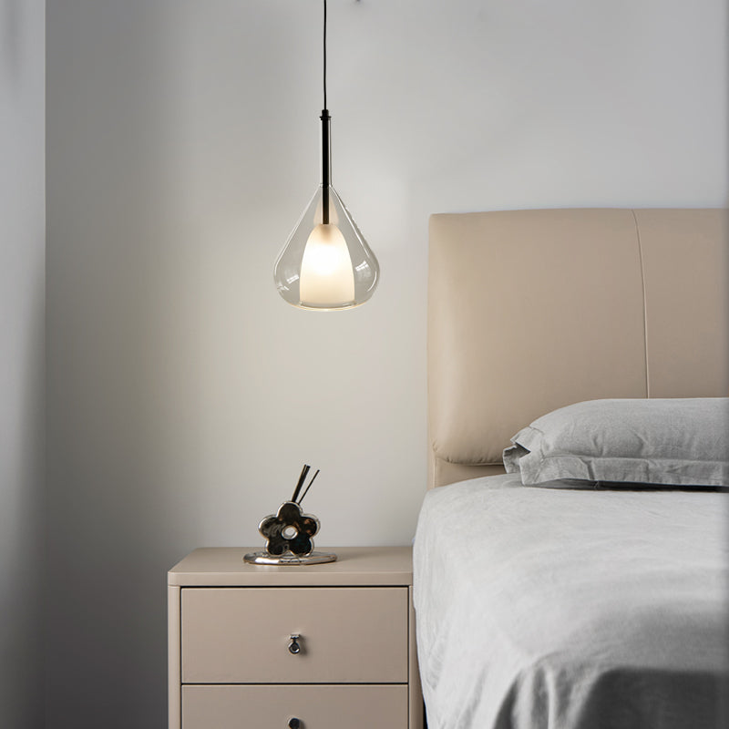 Industrial pendant light with double glass and raindrop design - Small hanging lamp for dining room and kitchen, modern minimalist design