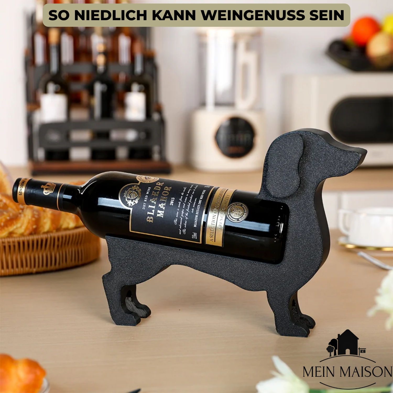 Wine Bottle Holder Dachshund CorkHound | Original Design | Sturdy & Decorative | For 375–500 ml