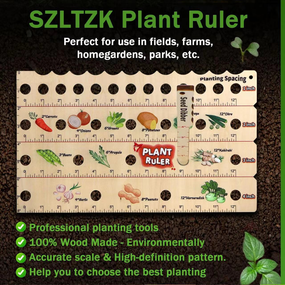 Wood Plant Ruler – Multifunctional Seed Measuring Tool for Garden
