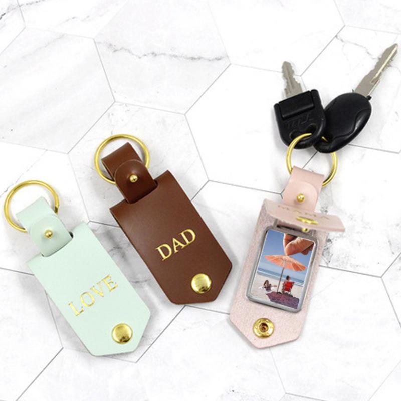 Leather keychain with family photo