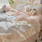Gingham Check Ruffled Edges Bedding Set