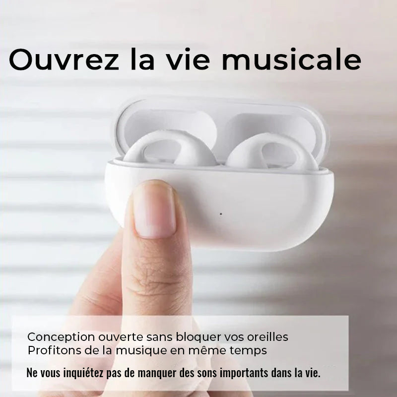 Bone conduction headphones with clip for the ear, wireless