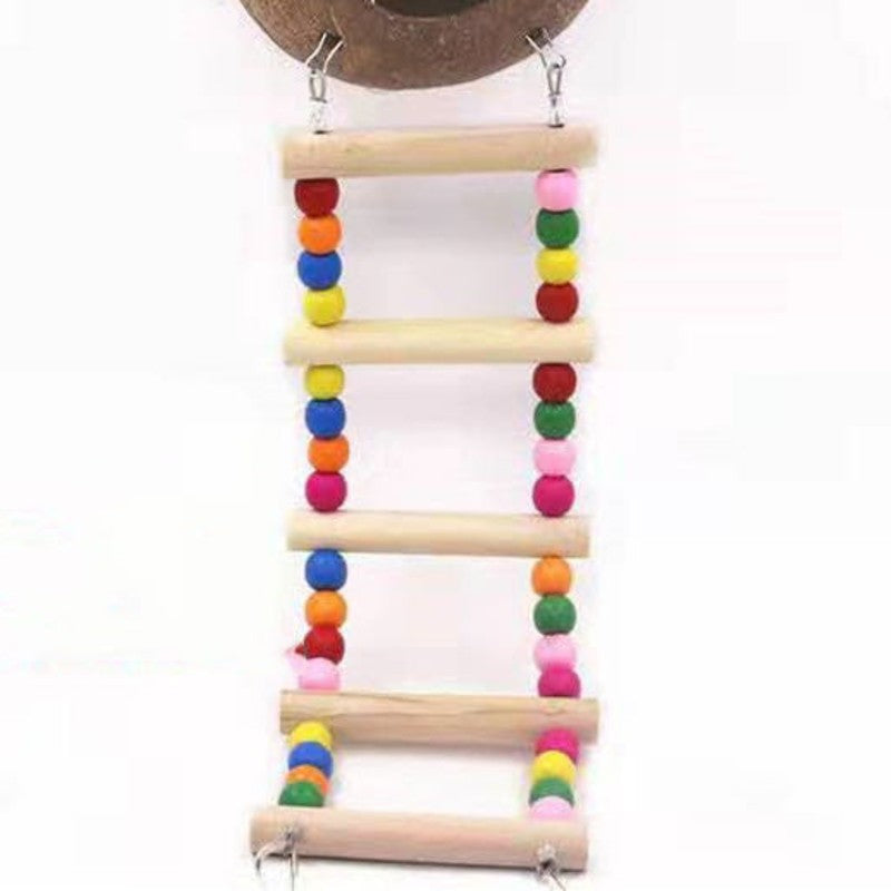 Coconut Shell Bird Nest with Wood Ladders, for Parrot, Budgies, Parakeet, Canary, Finch, Hamster, Rat