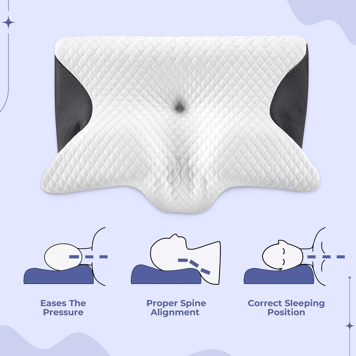 Memory Foam Neck Butterfly Shape Pillow with Armrests for Side & Back Sleepers