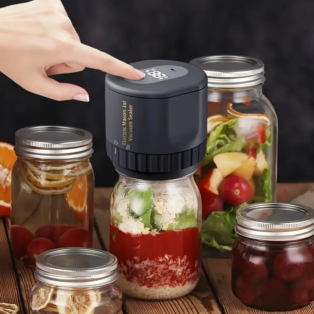 Cordless Mason Jar Vacuum Sealer Kit – Wide Mouth Food Preservation System with Airtight Electric Seal