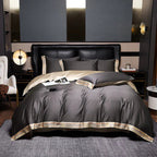 Satin Cotton Embroidered Bedding Set - Luxora