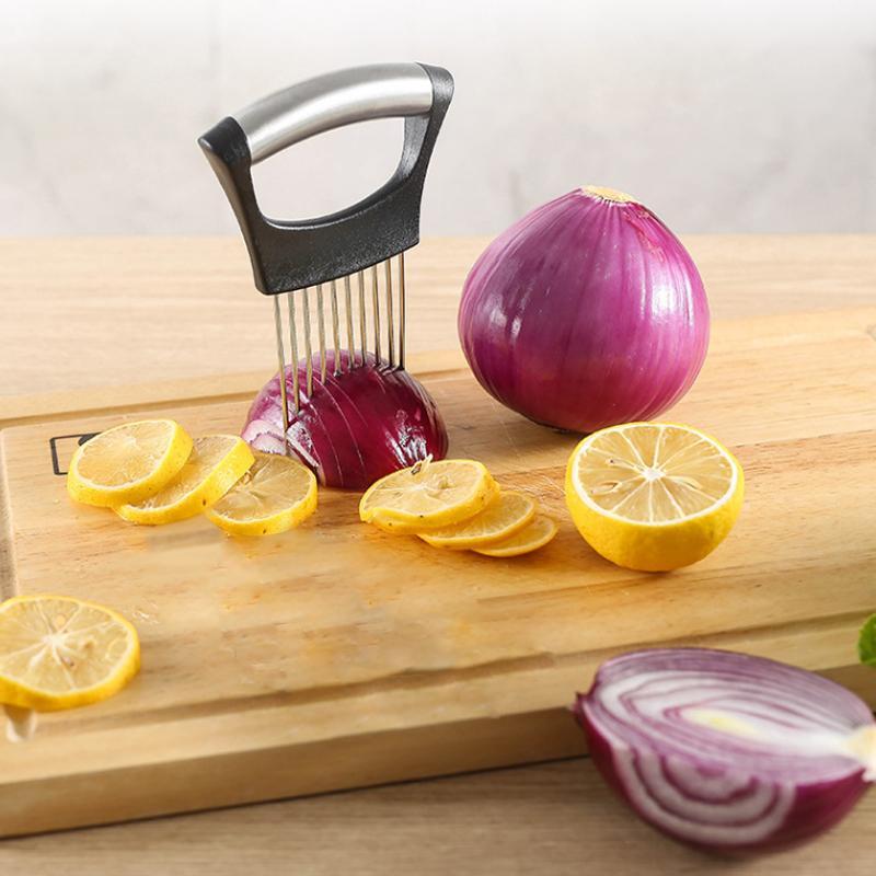 Stainless Steel Onion Cutter Holder, Food Slicers Assistant Tomato Slicer Holder