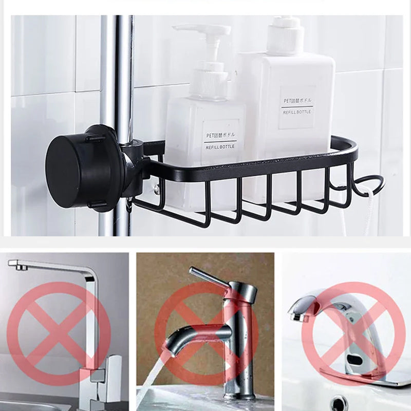 Shower holder for Shampoo & Soap – Stainless Aluminium – Silver or Black – No Drilling