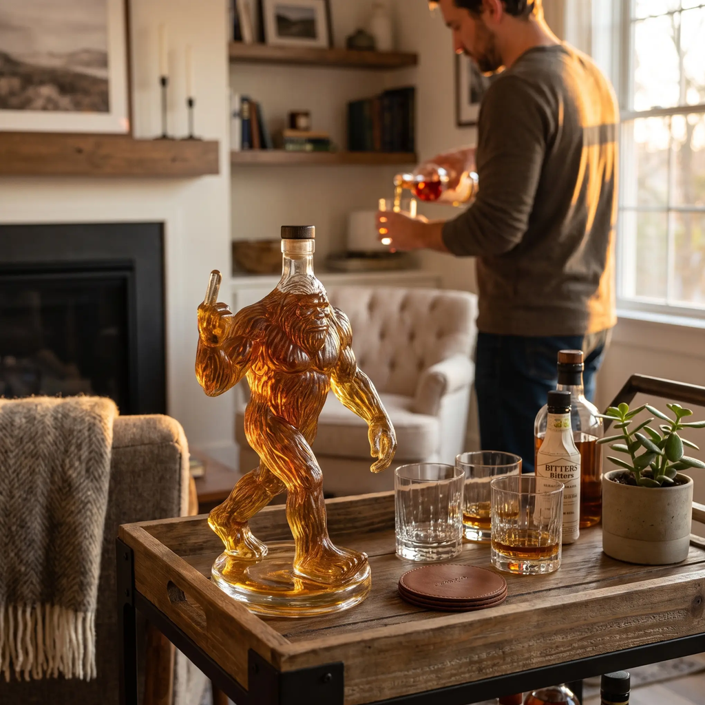 Whiskey Decanter Funny Bigfoot Glass Bottle