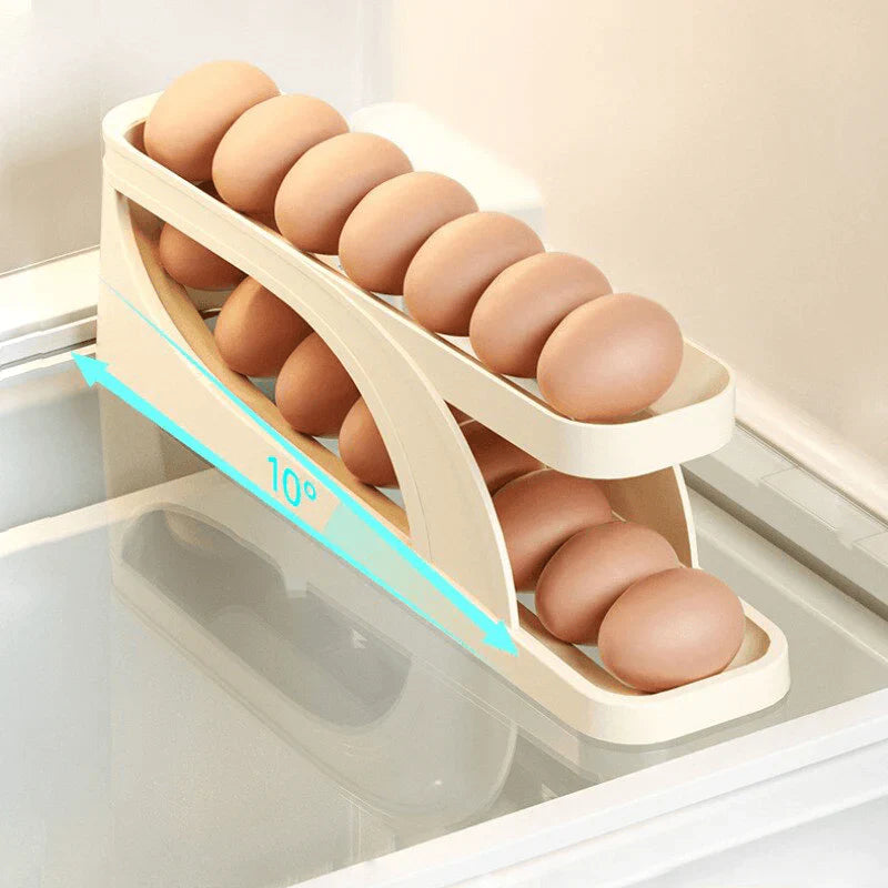 Self-organizing egg shelf for maximum freshness