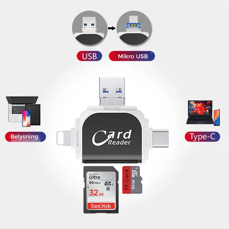 Multi-Port 4 in 1 Universal SD TF Card Reader